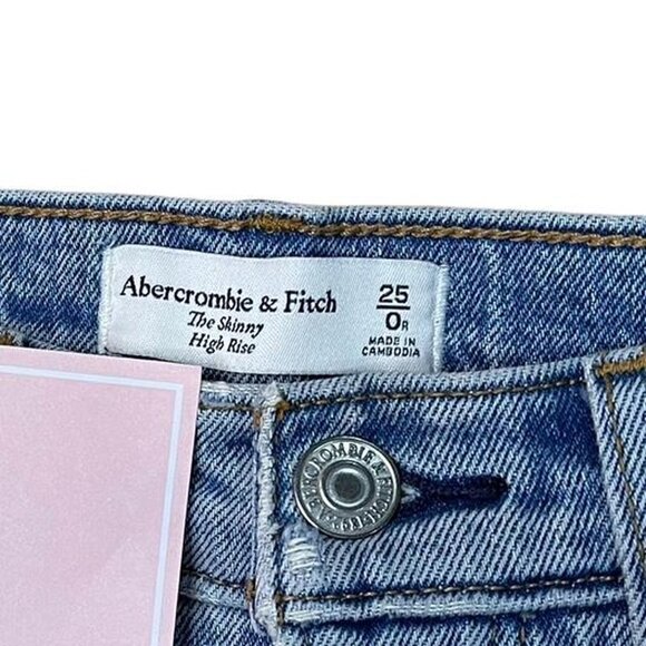 🌟 Abercrombie & Fitch High Rise Distressed Skinny Jeans Light Wash SZ 25 - Picture 4 of 7